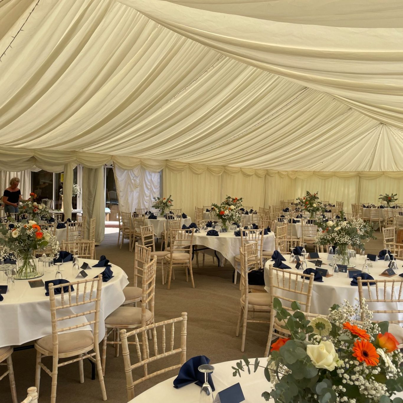Interior marquee with starlight linings and led dance floor with a stage jpg.